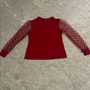 Festive Red Women's Top with Sheer Polka Dot Sleeves - ❤️ Valentine’s Day ❤️